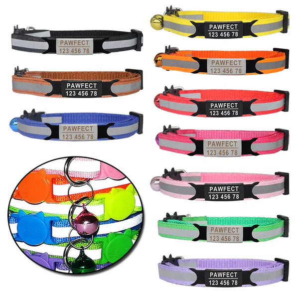 SHOPETS Reflective Cat Safety Buckle Collar with Adjustable Custom Personalized ID and Free Engraving in Nylon for Puppies and Kittens