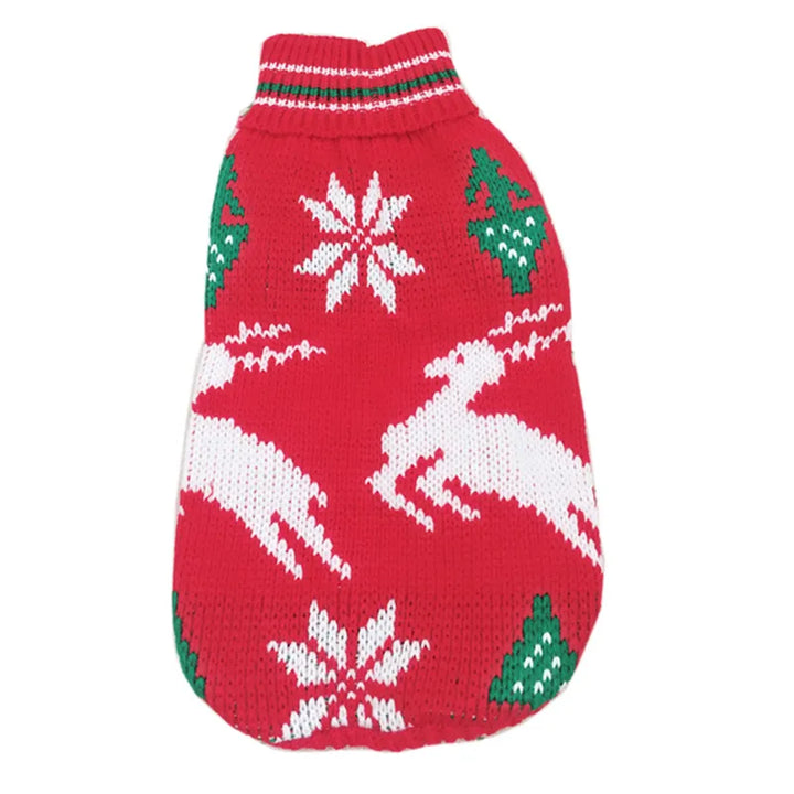 Pets-Shop Red holiday-themed dog sweater with snowflake and tree patterns Shopets-Amazon.