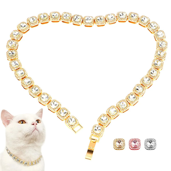 SHOPETS Rhinestone Cat Collar: Luxury Diamond Chain Collar for Small Dogs and Cats