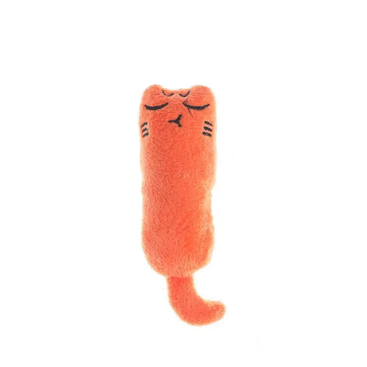 Pets-Shop. A cute orange cat-shaped toy with whiskers and closed eyes on a white background. Shopets-Amazon.