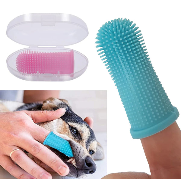 SHOPETS Dog Super Soft Finger Toothbrush for Teeth Cleaning and Bad Breath Care