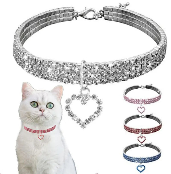 SHOPETS Cat Crystal Necklace with Imitation Pearl and Rhinestone Pendants for Cats and Dogs