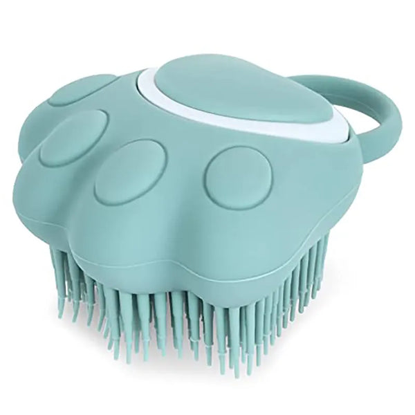 Pets-Shop: Blue and white pet grooming brush with rounded silicone bristles. Shopets-Amazon.