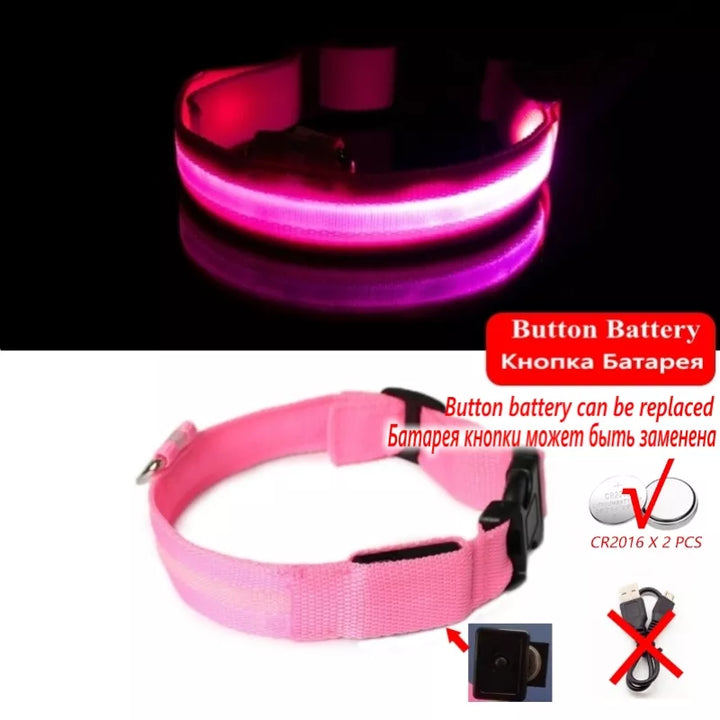 Pets-Shop. Luminous pink pet collar with LED light and a replaceable button battery. Shopets-Amazon.