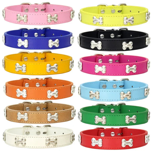 SHOPETS Bone Leather Pet Collar for Small and Large Dogs, Puppies, and Cats - Durable and Stylish Accessories for Pets