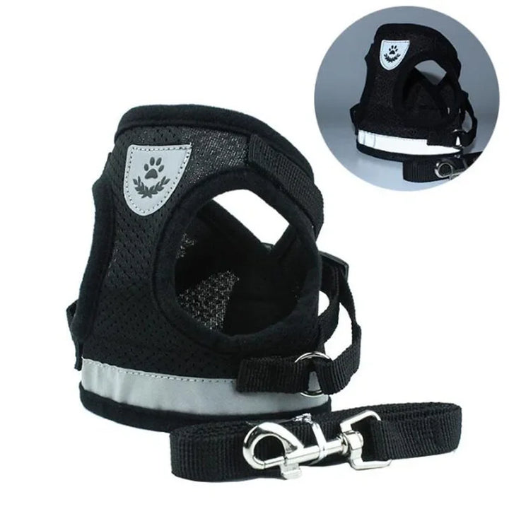 Pets-Shop Black breathable pet harness with reflective strip and leash attachment Shopets-Amazon.