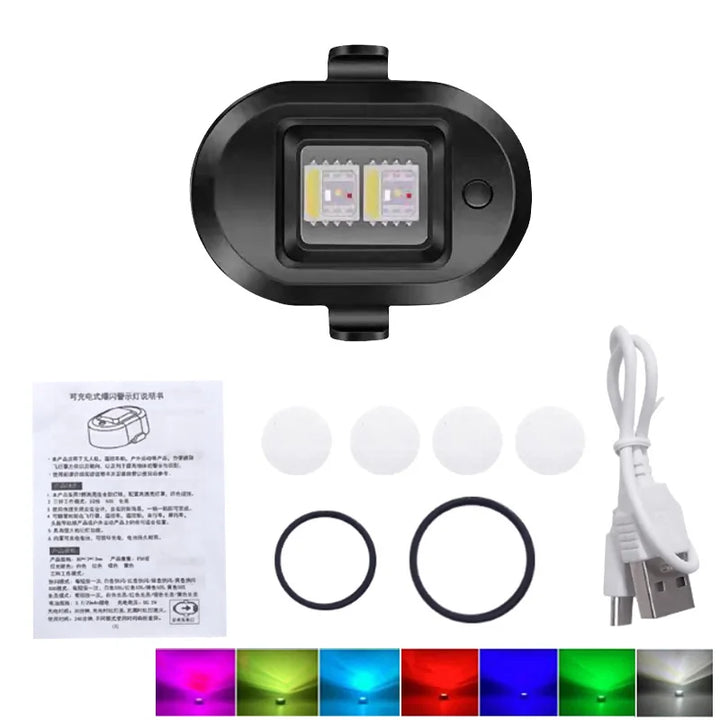 Pets-Shop. Black dual LED aquarium light with a power button and multiple color options, USB cable, and accessories. Shopets-Amazon.