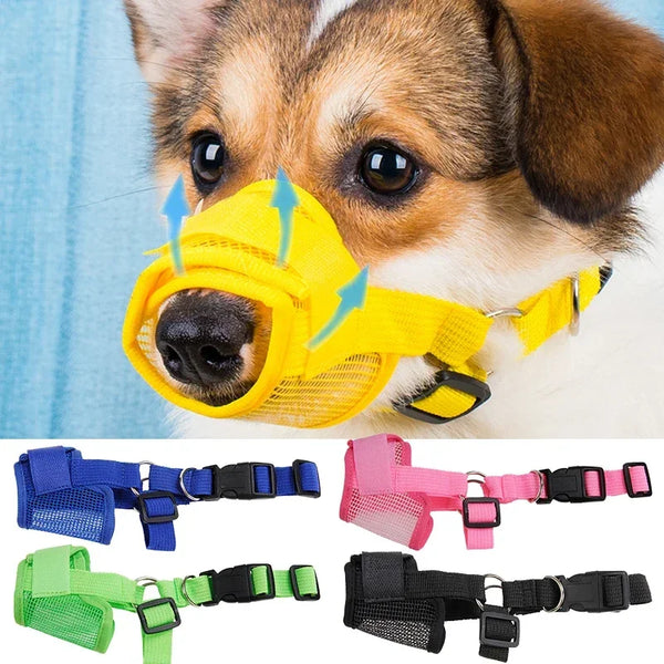 SHOPETS Adjustable Breathable Mesh Dog Muzzle with Nylon Belt for Small and Large Dogs