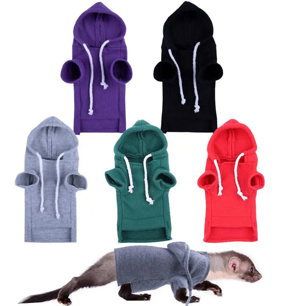 SHOPETS Ferret Hoodie: Drawstring Hooded Sweatshirt with Thick Fleece and Elastic Foreleg for Hamster and Guinea Pig