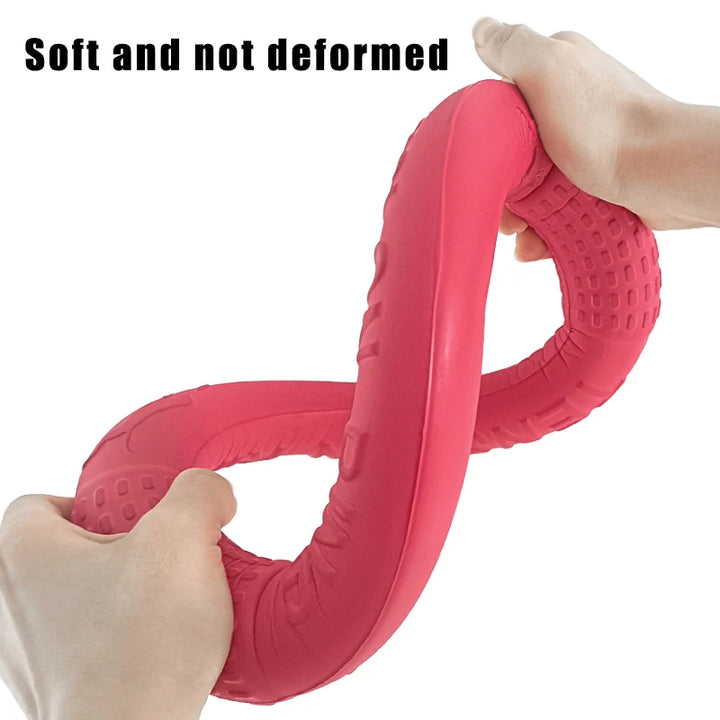 Pets-Shop. A pair of hands flexing a durable red pet toy demonstrating its flexibility and strength. Shopets-Amazon.