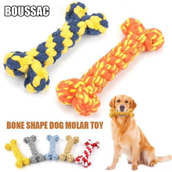 SHOPETS Dog Bone Shape Cotton Dog Toy for Small and Large Dogs - Helps with Teething and Chew Resistance - Available in 5 Colors