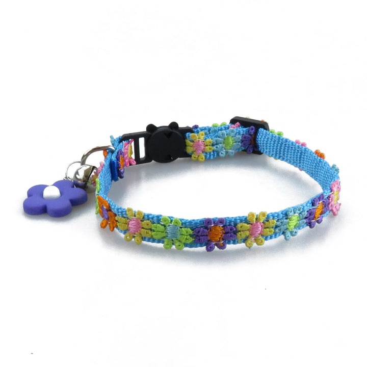 Pets-Shop. Colorful beaded cat collar with a bell and a black buckle, isolated on a white background. Shopets-Amazon.