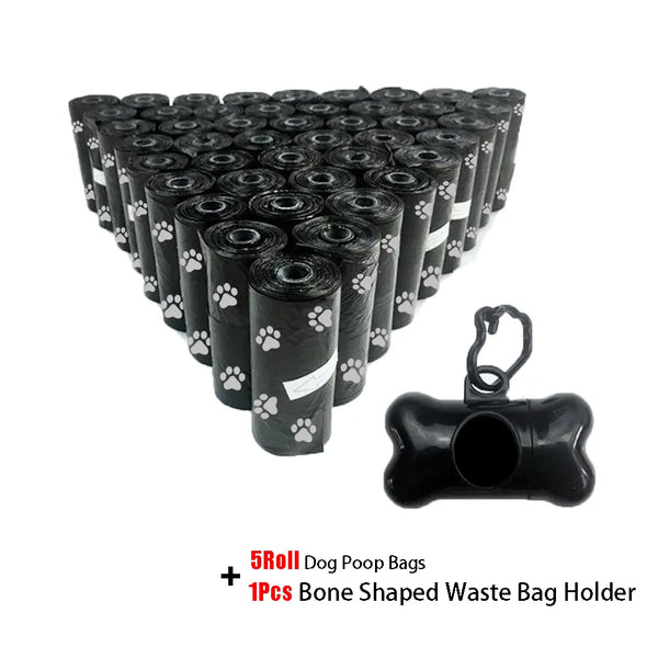 SHOPETS Disposable Pet Poop Bags with Bone Dispenser and Leash Clip - 5 Rolls (75 Bags)