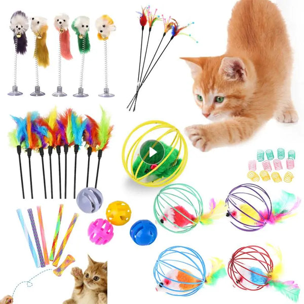 SHOPETS Cartoon Cat Toy Stick Feather Rod with Bell and Mouse - Interactive Cat Teaser