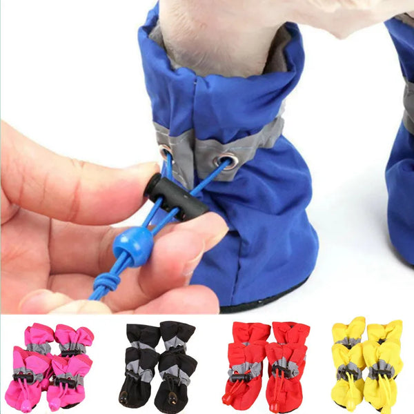 SHOPETS 4 Piece Set of Waterproof Pet Shoes for Small Cats and Dogs