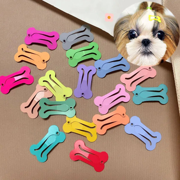 SHOPETS 5-Piece Dog Hairpin Set Bone Shape Colorful Hair Clips for Chihuahua Pug Pet Grooming