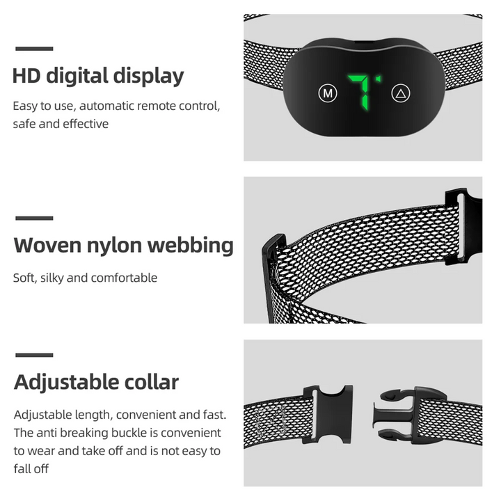 Pets-Shop. A black digital pet collar with LED display and adjustable woven nylon strap. Shopets-Amazon.