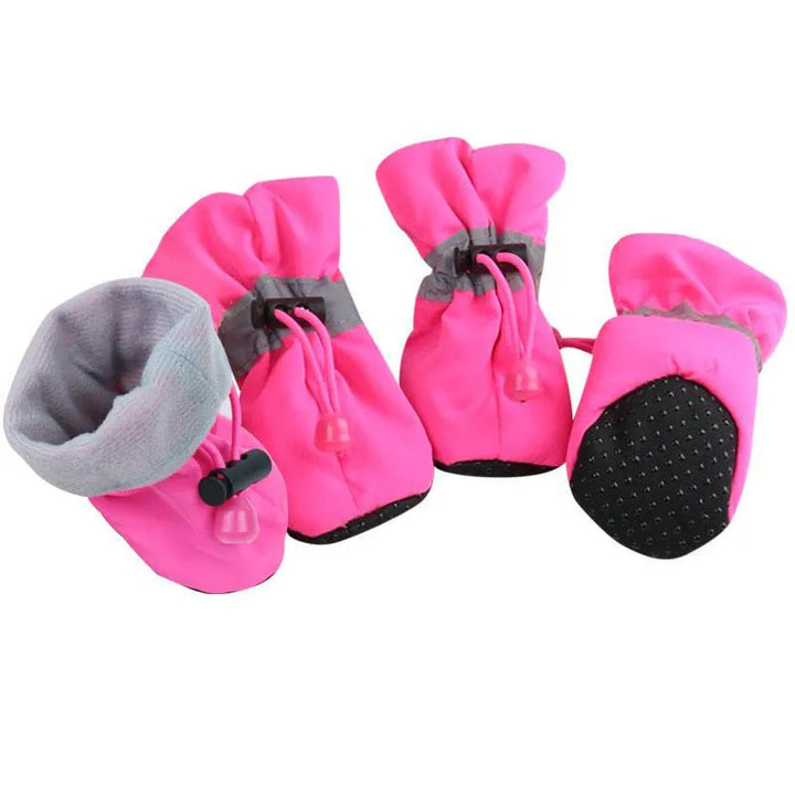 Pets-Shop. Four pink dog boots with anti-slip soles and adjustable drawstrings. Shopets-Amazon.