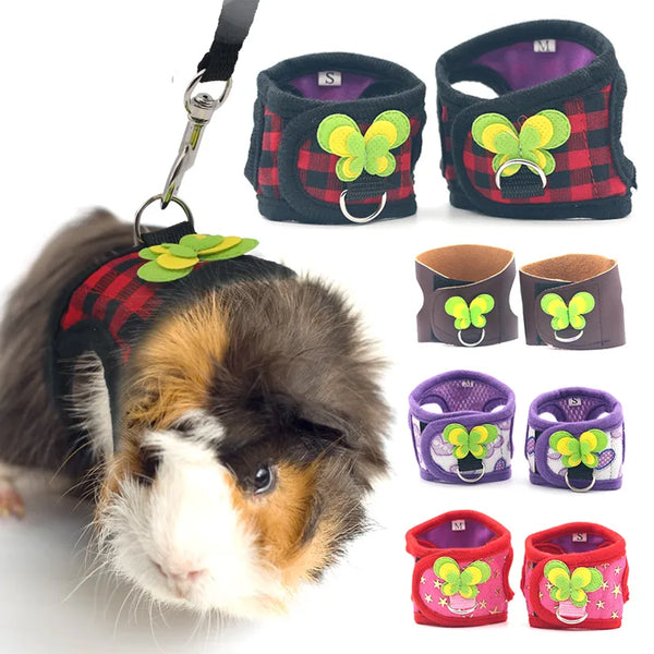 SHOPETS Pet Rabbit Hamster Vest Leash with Star Lip Print Butterfly Denim