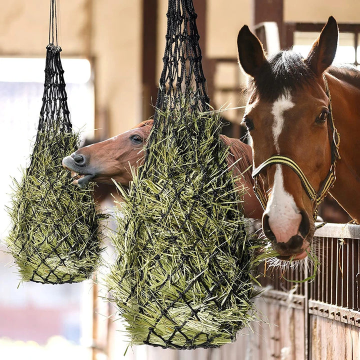 Pets-Shop Two horses in a stable, one peeking from behind a hay net, the other in the foreground Shopets-Amazon.