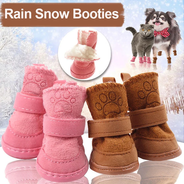 SHOPETS 4Pcs/Set Waterproof Winter Dog Shoes with Cotton Blend Lining