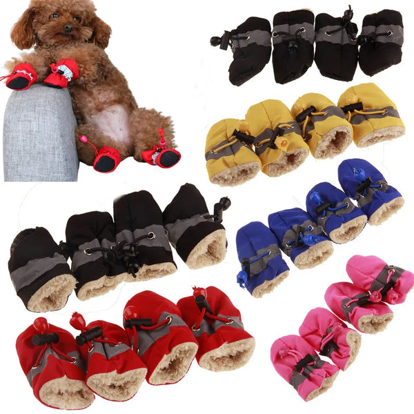 SHOPETS 4pcs Puppy Shoes: Waterproof Winter Boots for Dogs, Anti-slip and Warm