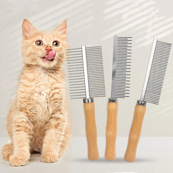 SHOPETS Stainless Steel Cat Comb with Wood Handle