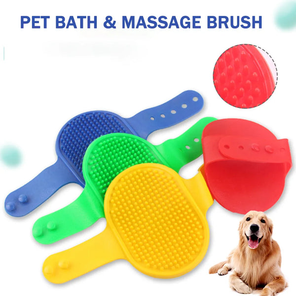 Pets-Shop. Colorful pet bath & massage brushes with a happy golden retriever. Shopets-Amazon.