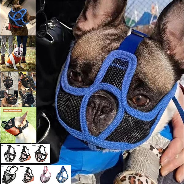 SHOPETS Adjustable French Bulldog Muzzle: Breathable Mesh Mouth Guard for Barking and Biting Prevention