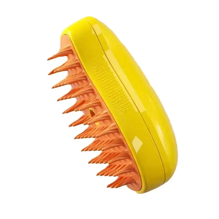 Pets-Shop: A yellow and orange pet grooming brush with rubber bristles. Shopets-Amazon.