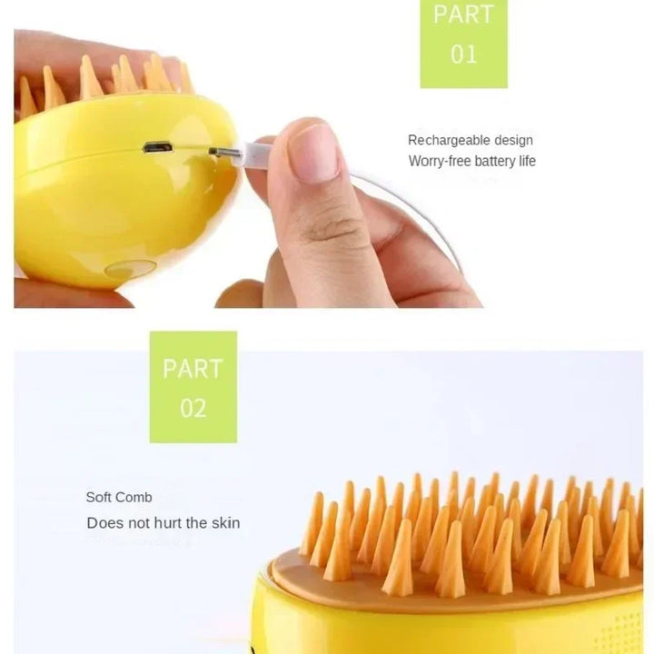 Pets-Shop. A yellow, chick-shaped pet brush with a rechargeable battery design and a soft comb that is gentle on skin. Shopets-Amazon.