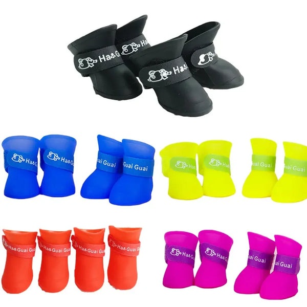 SHOPETS 4Pcs Anti-slip Rain Shoes for Dogs and Cats